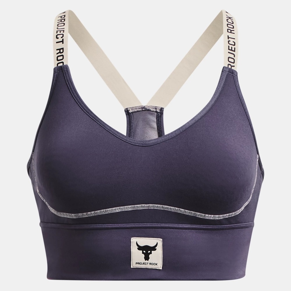 NEW Women's Project Rock Infinity Mid Sports Bra Tempered Steel / Summit White M